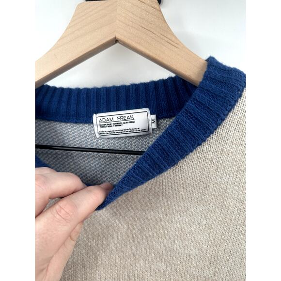 Adam Freak Blue & Cream Mountain Scape Pull Over Sweater Size Medium - Picture 3 of 4